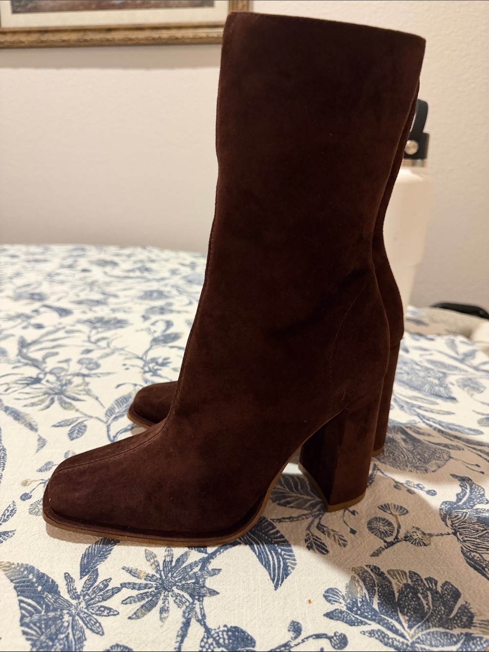 Steve Madden Dark Brown Suede Pointed-Toe Block Heel Ankle Boots - Picture 2 of 3